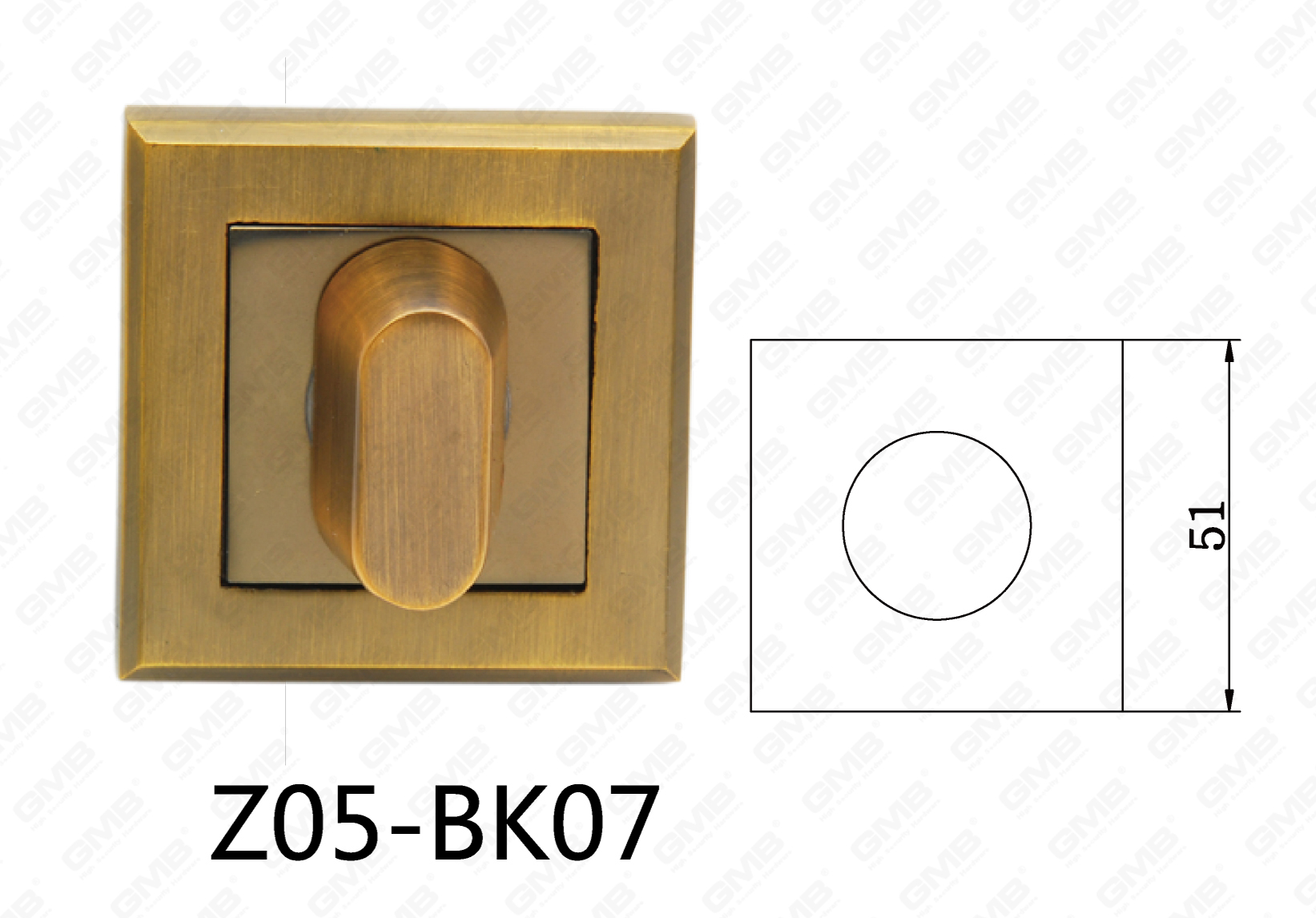 Zamak אבץ סגסוגת אלומיניום ידית דלת מרובעת (Z05-BK07)