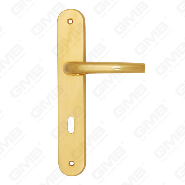 ידיות פליז חומרת דלת עץ ידית מנעול ידית דלת על צלחת עבור מנעול שקע (B-PM9789-PB)